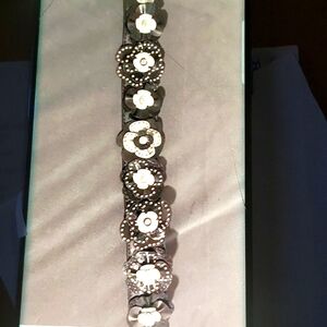 Michael Kors Flower Guitar Strap Genuine Leather Black Handbag